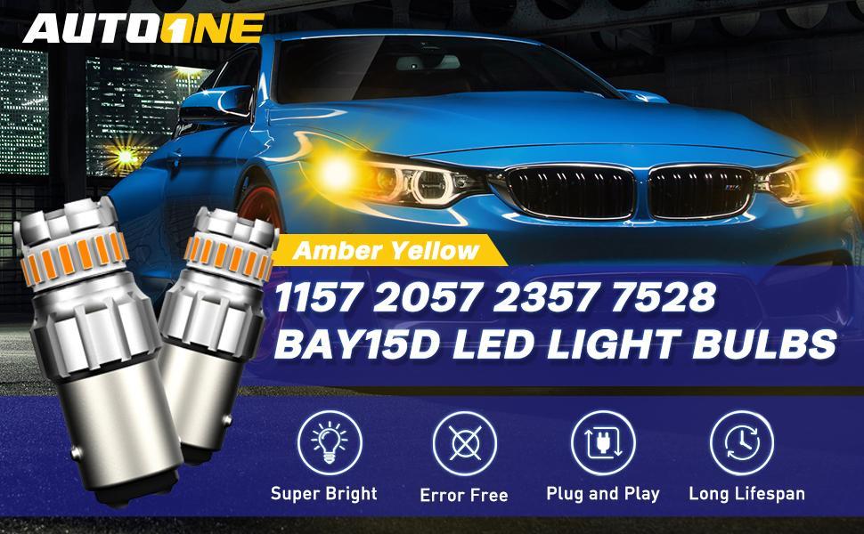 1157 LED Bulb for Backup Reverse Light Tail Light Brake Light Turn Signal Light, White Red Yellow, 2057 2357 7528 Bay15D, 300% Brighter Canbus Ready Plug and Play led lights car , Pack of 2, AUTOONE led lights car