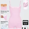 Women's Solid-Color Stretch Romper with Lace Trim & Adjustable Thin Spaghetti Straps, Lightweight Slightly Sheer Adjustable Strap Quick-Drying Flattering Elegant Shapewear Bodysuit, Featuring Seamless Sweat-Wicking Design for Outdoor Clothing