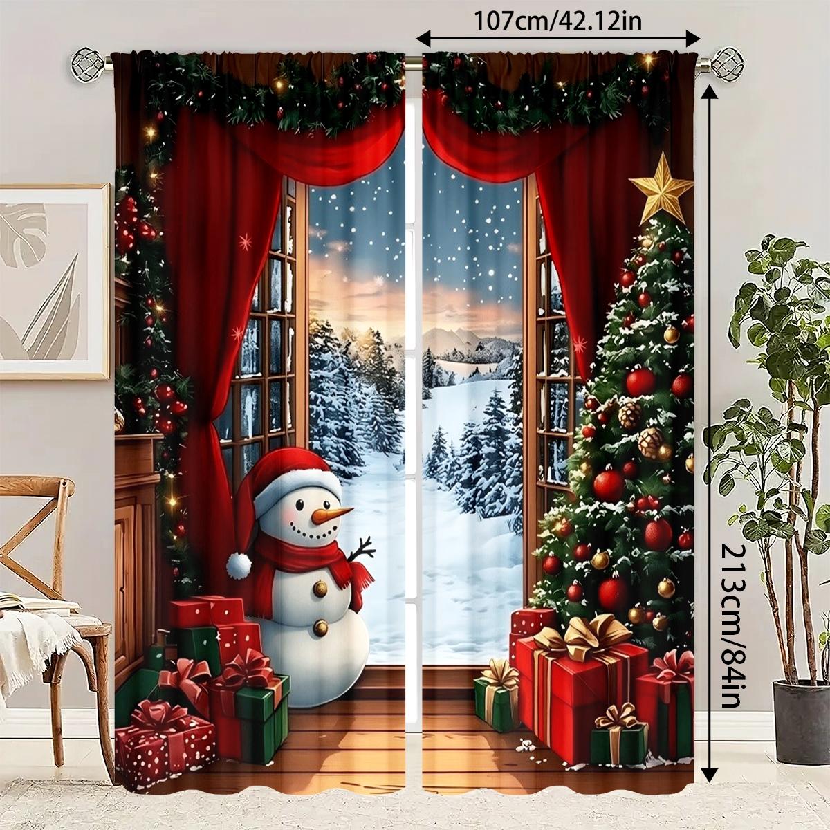 Christmas Theme Curtain Set 2 Pieces, Snowflake Pattern Holiday Home Decor, Suitable for Living Room Balcony Bedroom Windows