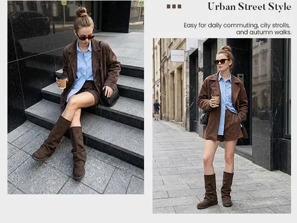 Athlefit Women's Slouchy Leather & Rubber Mid-Calf Boots, Wide Calf Retro Casual Slip On with Square Toe and Platform Cushion, Pull On, Shock Resistant tiktokshopbacktoschool, Party, Soft Slouchy Upper,back to school,back to school haul