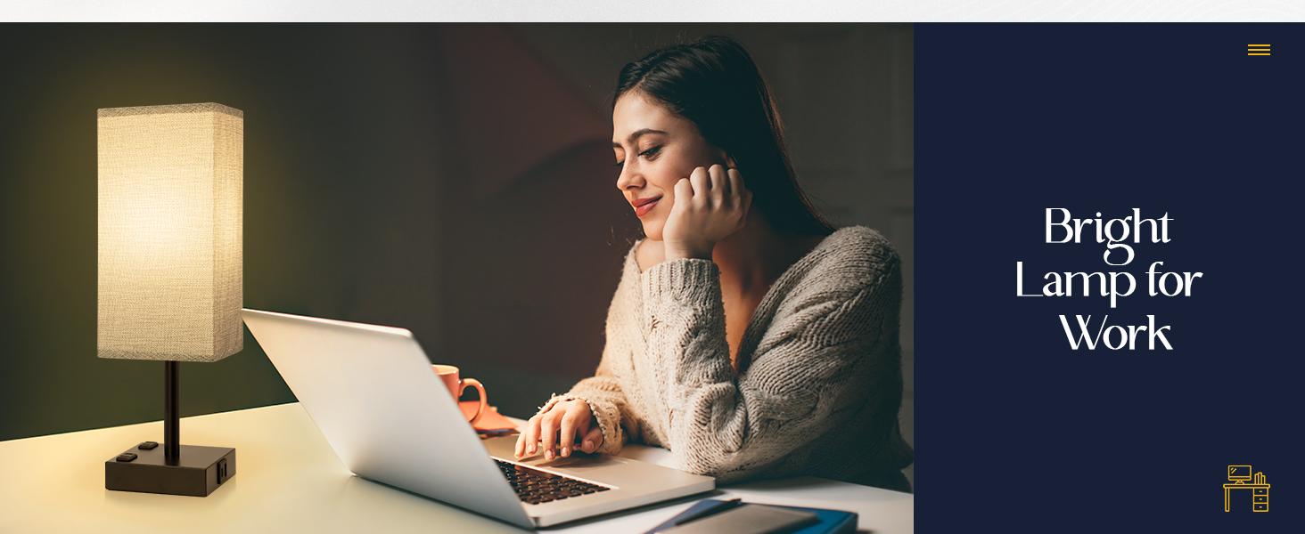 Bedside Lamp with USB Ports - Touch Control Table Lamp for Bedroom with USB C+A Charging Ports & AC Outlets, 3 Way Dimmable Nightstand Light for Living Room (LED Bulb Included)