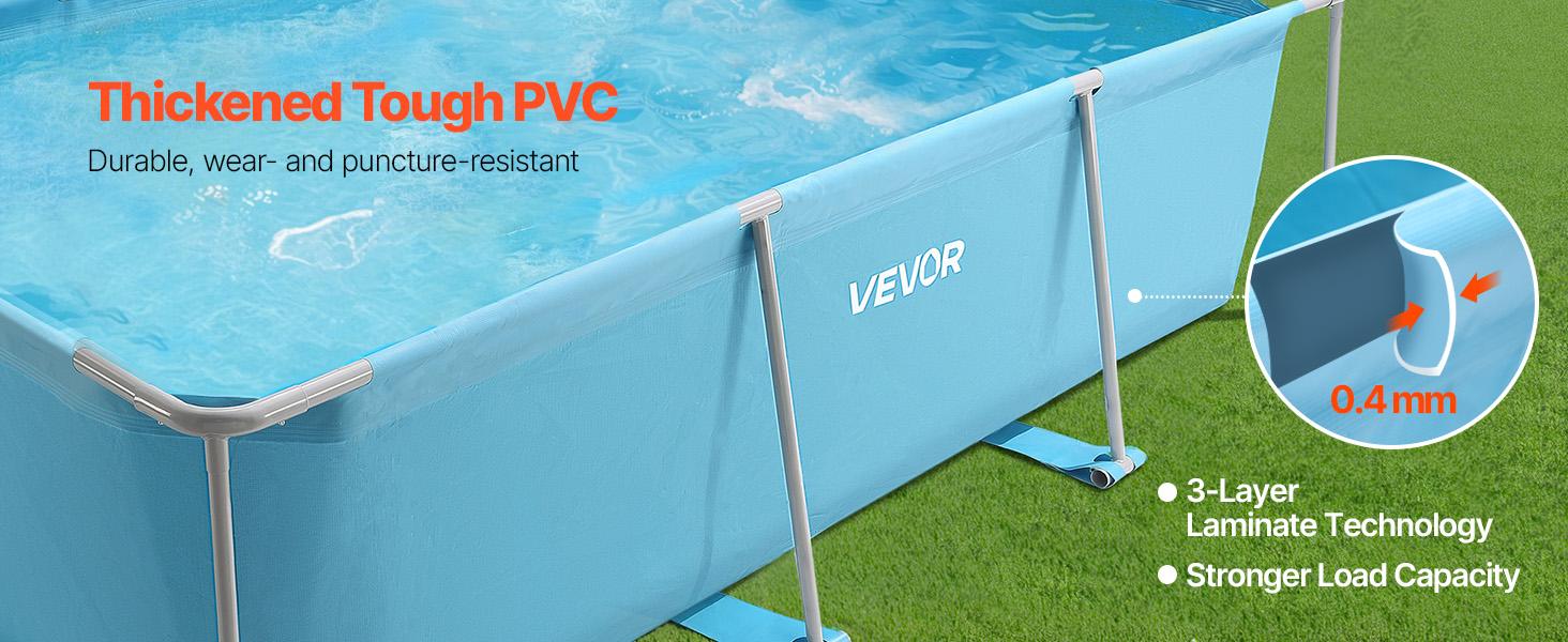 VEVOR Frame Above Ground Swimming Pool, 118x 78x 30 in Rectangular Steel Metal Frame, Large Rectangle Outdoor Backyard Family Pool, Easy to Assemble Rust-Resistant, 1046 Gallon Water Capacity, Blue