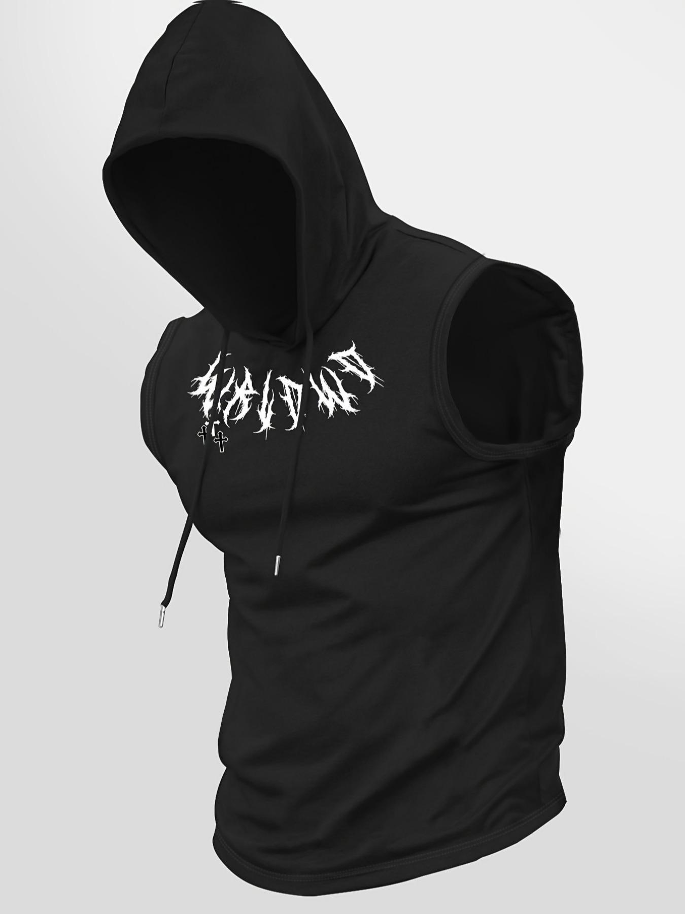 Men's Regular Fit Cartoon Print Hooded Tank Top, Casual Fashion Sleeveless Hoodie Vest for Summer, Men's Top for Daily Wear, Sweatshirts, Casual Streetwear