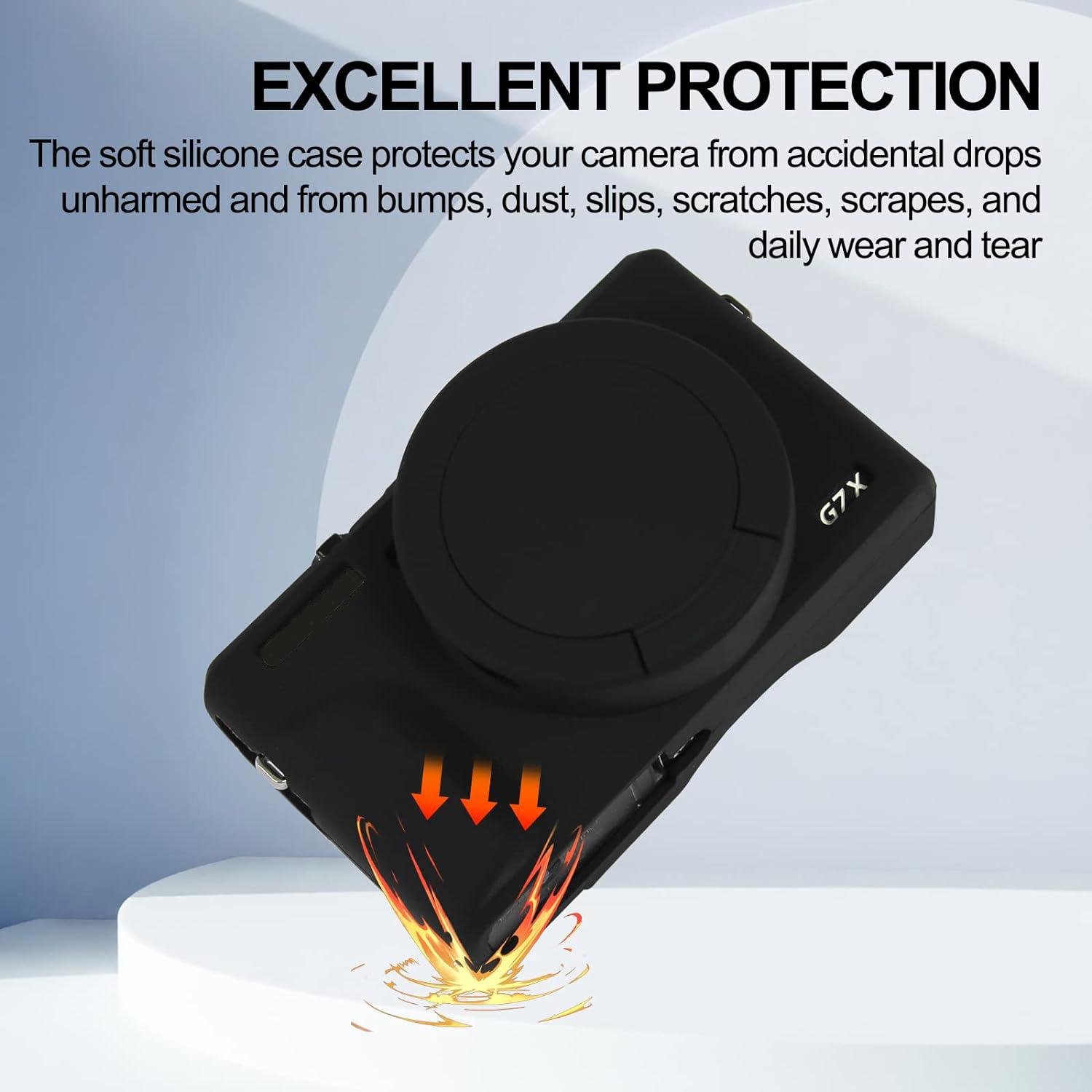 Silicone Camera Case with Removable Lens Cover, Soft Silicone Protective Cover, Camera Accessories, Camera Protector Compatible with Canon G7 X Mark III