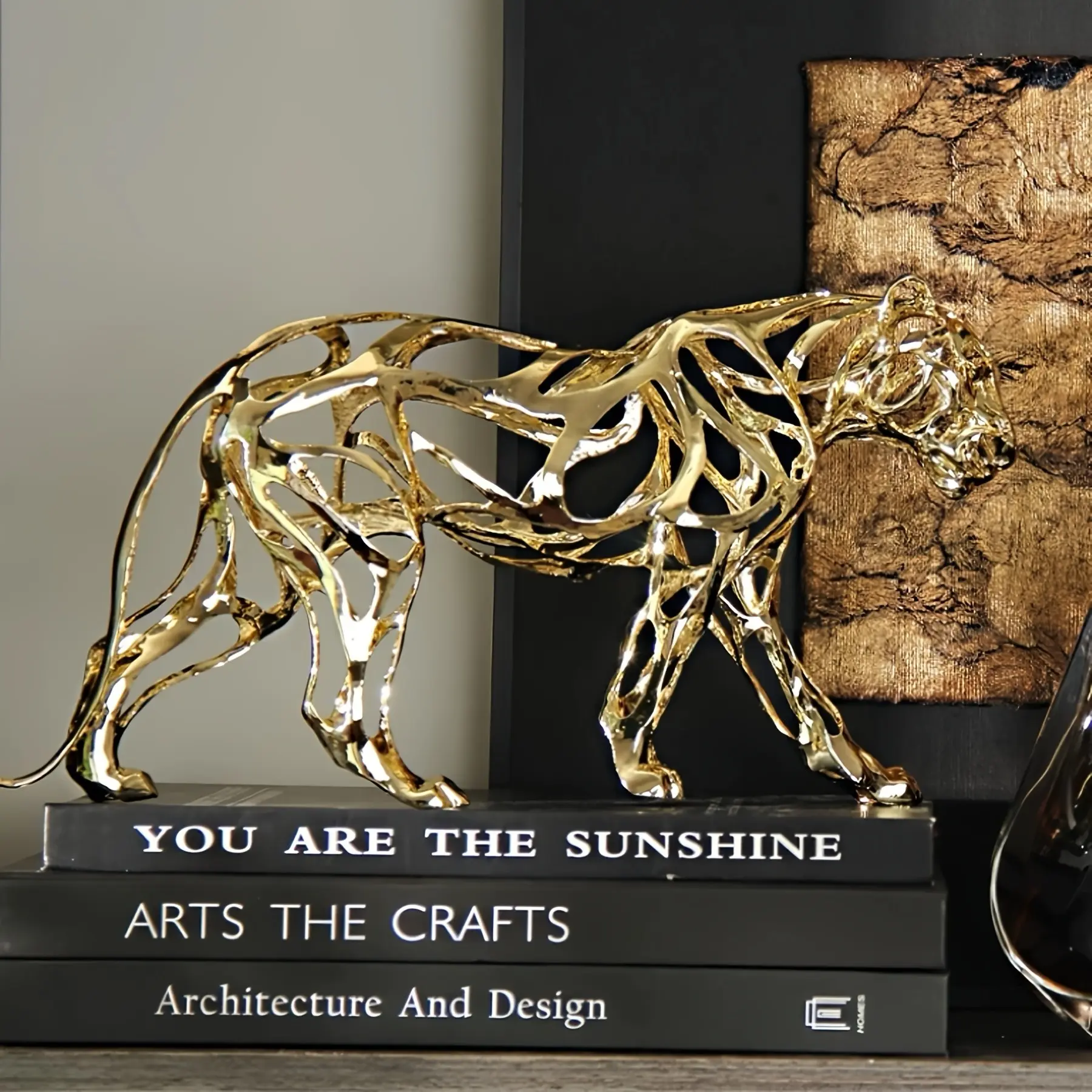 Elegant Metal Leopard Sculpture, Modern Jungle Theme Home Decor, Luxury Animal Art for Adults