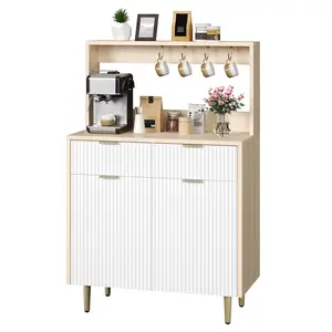 Fluted Sideboard Buffet Cabinet with Storage, Coffee Bar Cabinet, Adjustable Shelves, Farmhouse Console Buffet Table with 2 Drawers for Kitchen Living Dining Room Entryway
