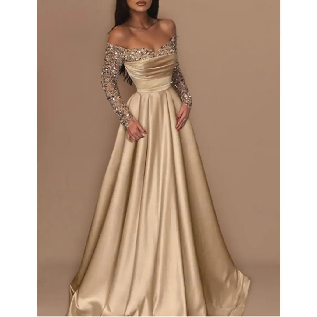 2026 new ladies banquet long-sleeved elegant sequin evening dress for ladies