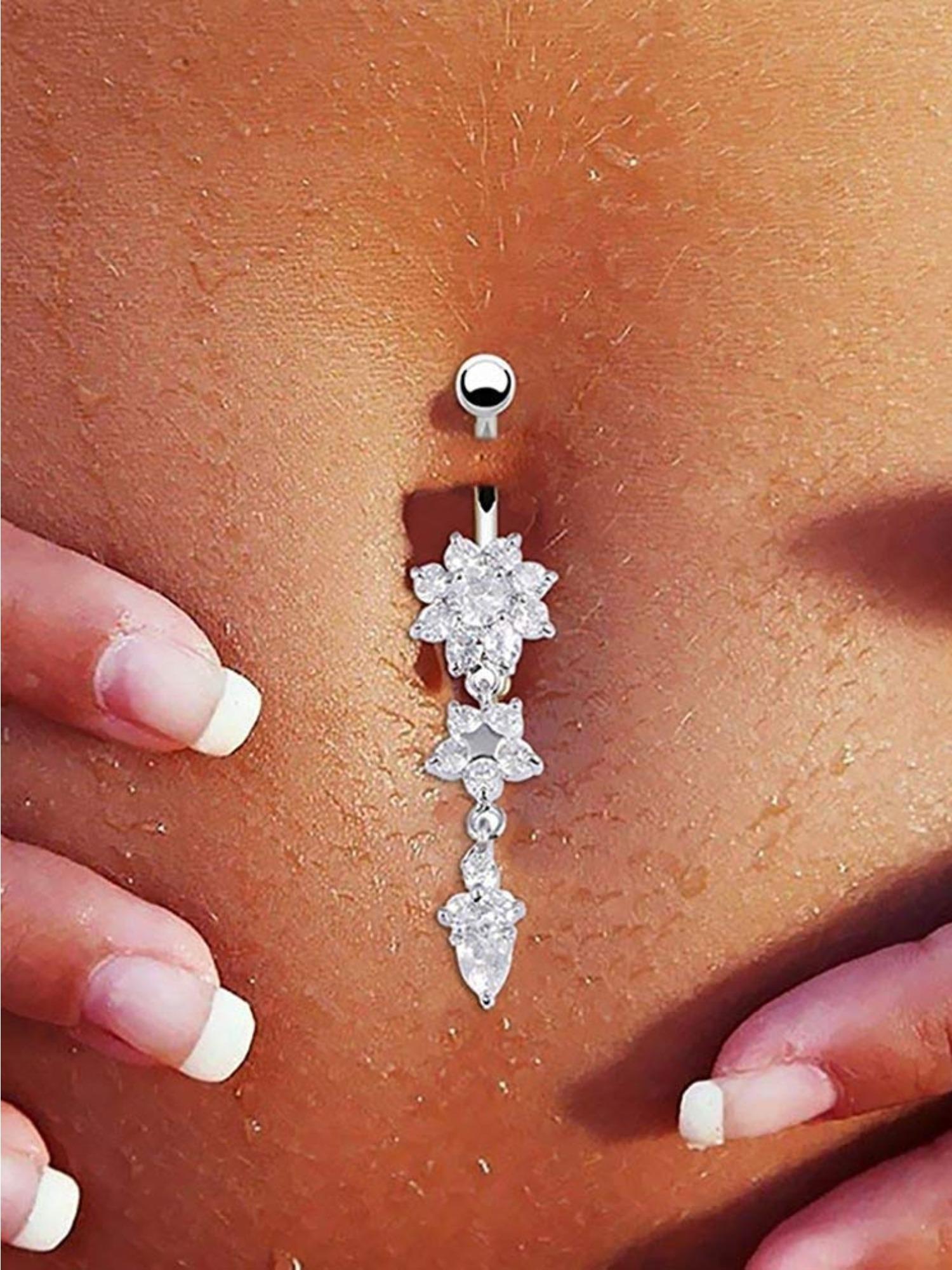 6 Pcs Golden Sparkling Belly Button Ring Set for Women Men Hypoallergenic Stainless Steel Reverse Navel Piercings with CZ Dangle Design Perfect for Summer Beach Rave Daily Wear