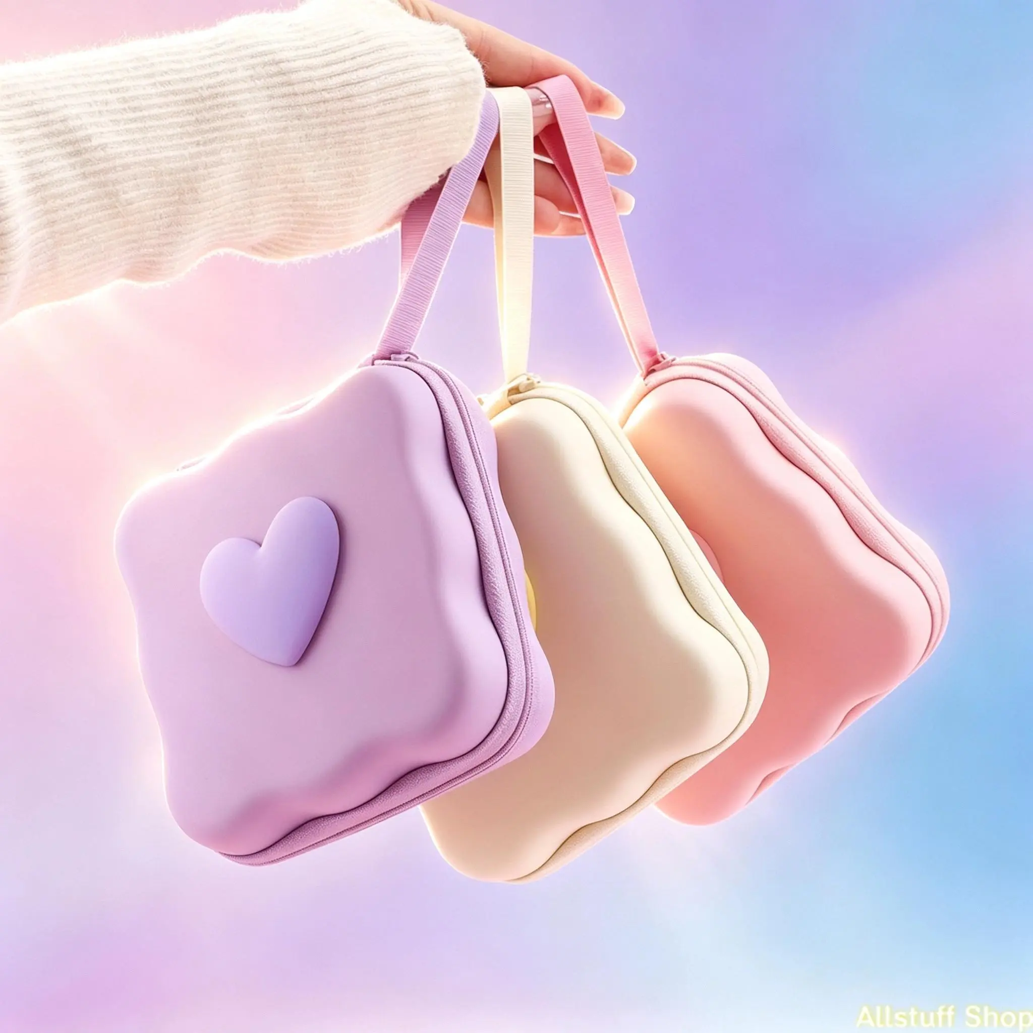 Portable Large-Capacity Cable Organizer Bag, Candy-Color Heart-Shape Zippered Pouch with Fashion Look for Charger Storage