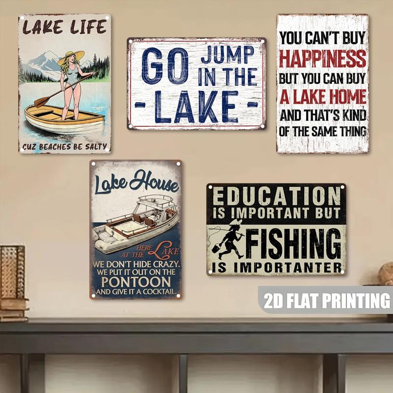 Vintage Aluminum Sign, Lake Life Iron Plate Sign, Summer Atmosphere Decorative Art, Retro Poster Aluminum Sign, 8x12 Inches 2D Flat Poster