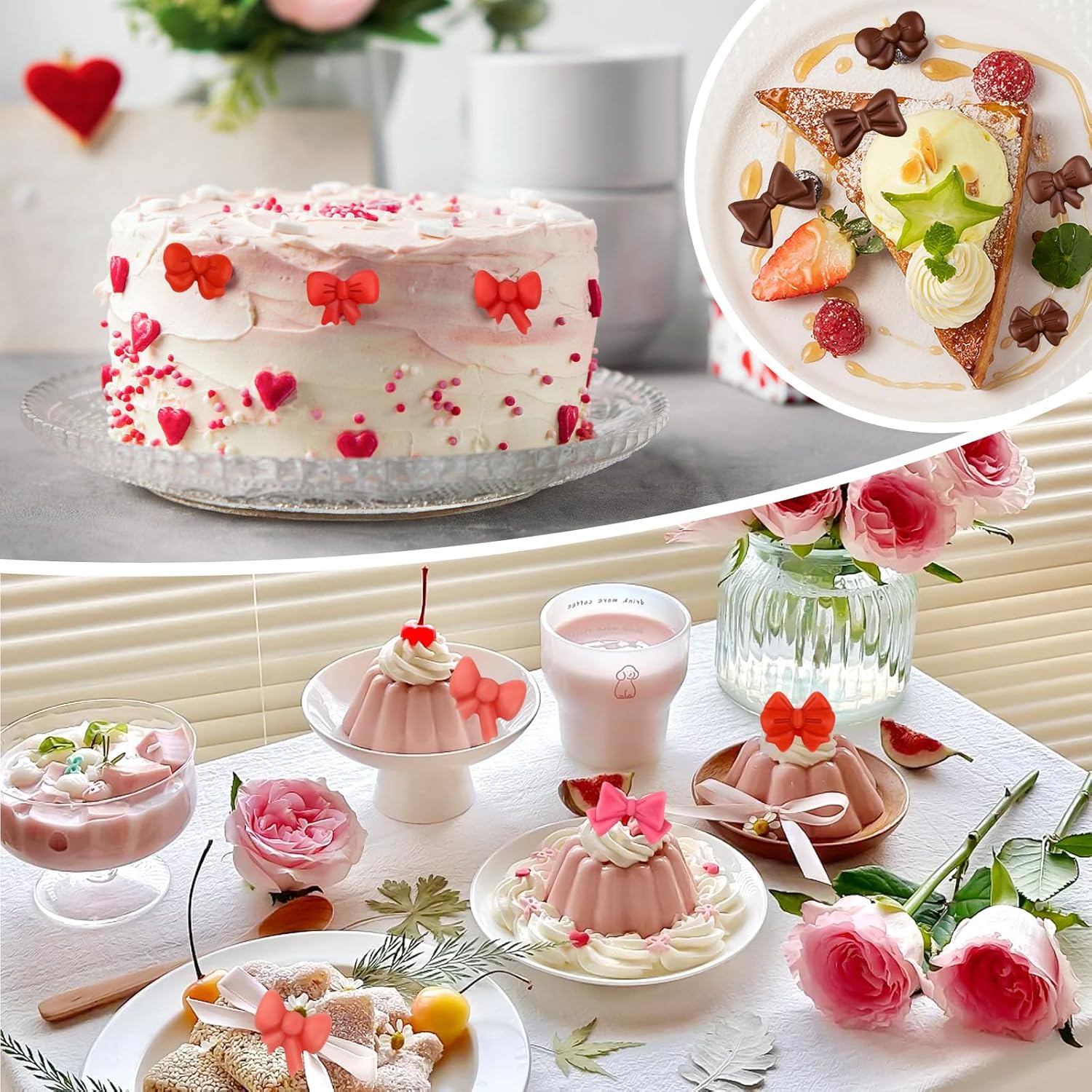 Chocolate Bow Molds, Silicone Bow Molds, 2-Pack Mini Silicone Ice Molds, Fondant Bow Molds, Suitable for Decorating Chocolates, Candies, Gummies, Sugars, Cookies, Cakes, and Cupcakes.