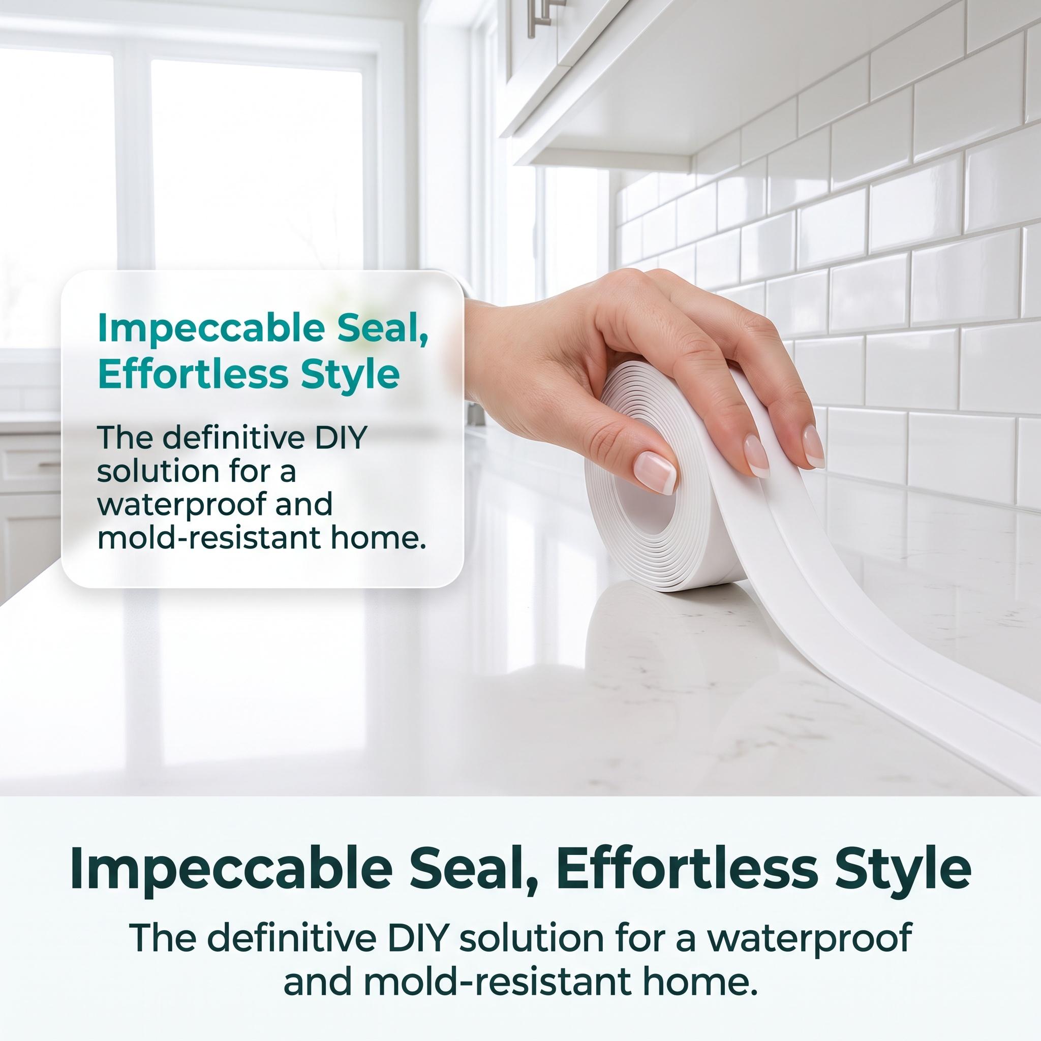White Waterproof Caulk Tape 3.2m Self-Adhesive Sealing Tape for Bathroom Kitchen Sink Toilet Tub Edges Easy Application & Durability-YY2