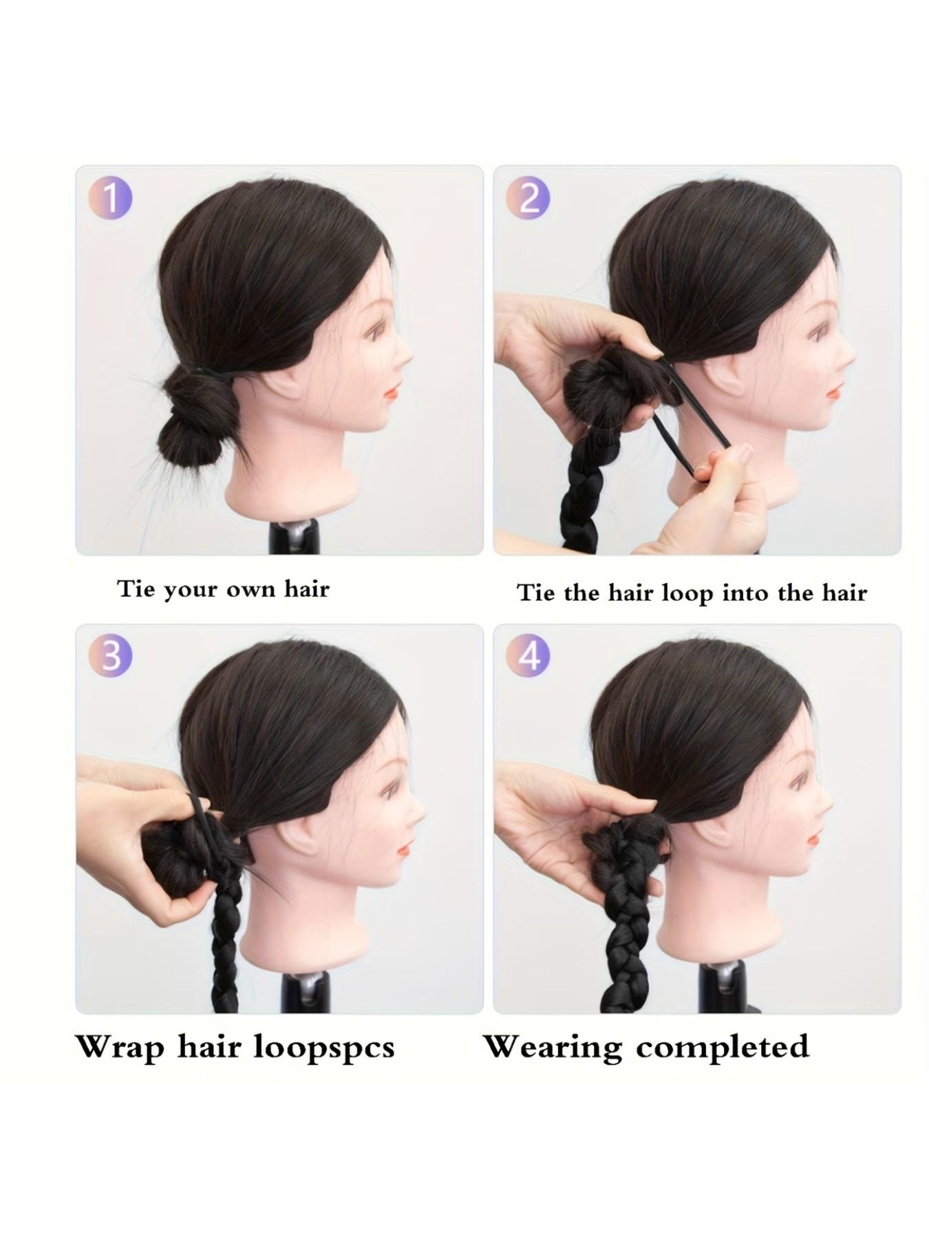 Women's Daily Wear Synthetic Hair Extensions, Braided Ponytail with Elastic Band, Hip Hop Twist Braid, Messy Bun Style