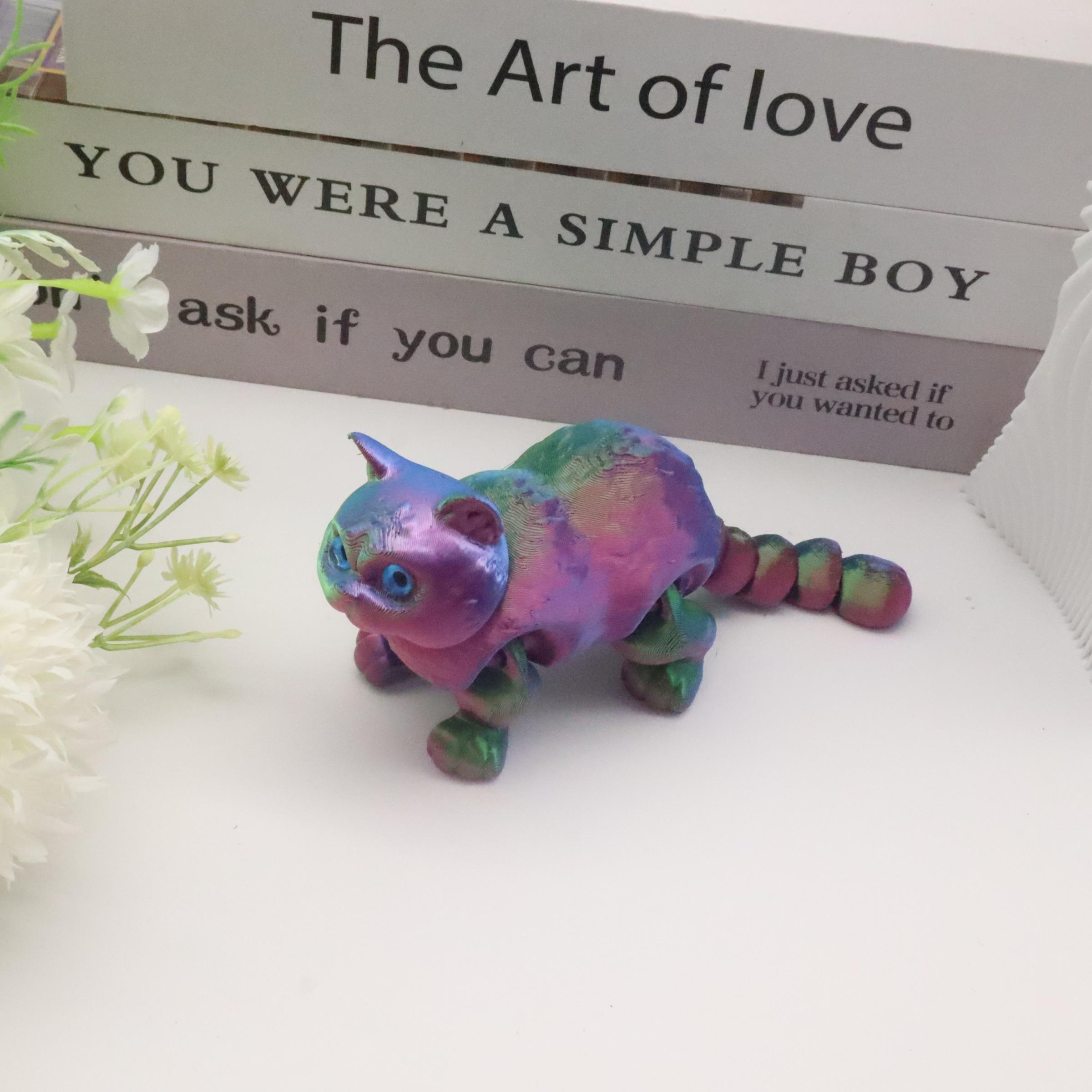 3D Printed Short Hair Cat Figurine, 36cm Rainbow Gradient, Moving Joints, Decorative Fidget Figurine, Perfect Home Decor, Birthday Gift, Christmas Present