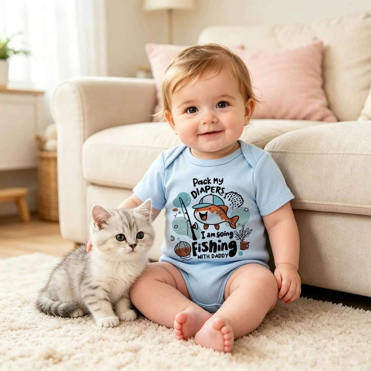 Unisex Baby Bodysuit Romper Fishing With Daddy Print Soft Cotton Short Sleeve Baby Jumpsuit Newborn Essentials Baby Shower Gift for Summer