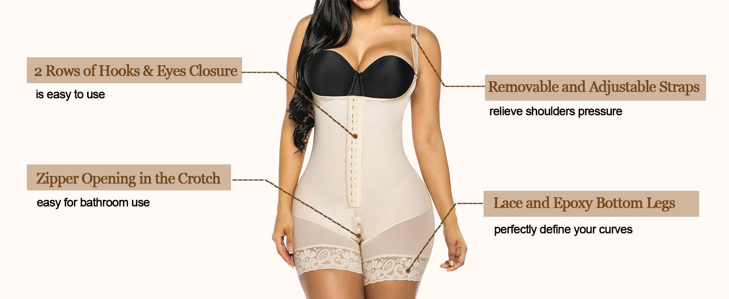 YIANNA Fajas Colombianas Shapewear for Women Tummy Control  Garment with Zipper Crotch Adjustable Strap Bodysuit Basic Minimalist Black SpringStatements