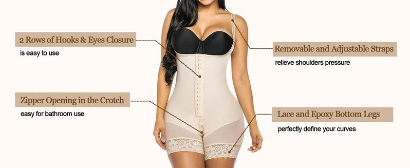 YIANNA Fajas Colombianas Shapewear for Women Tummy Control  Garment with Zipper Crotch Adjustable Strap Bodysuit Basic Minimalist Black