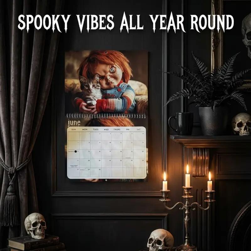 2026 Horror Cat Calendar, Funny Horror Movie Villains and Kitties Wall Planner, 12-Month Scary Cute Home Decor, Fun Gift for Film Lovers