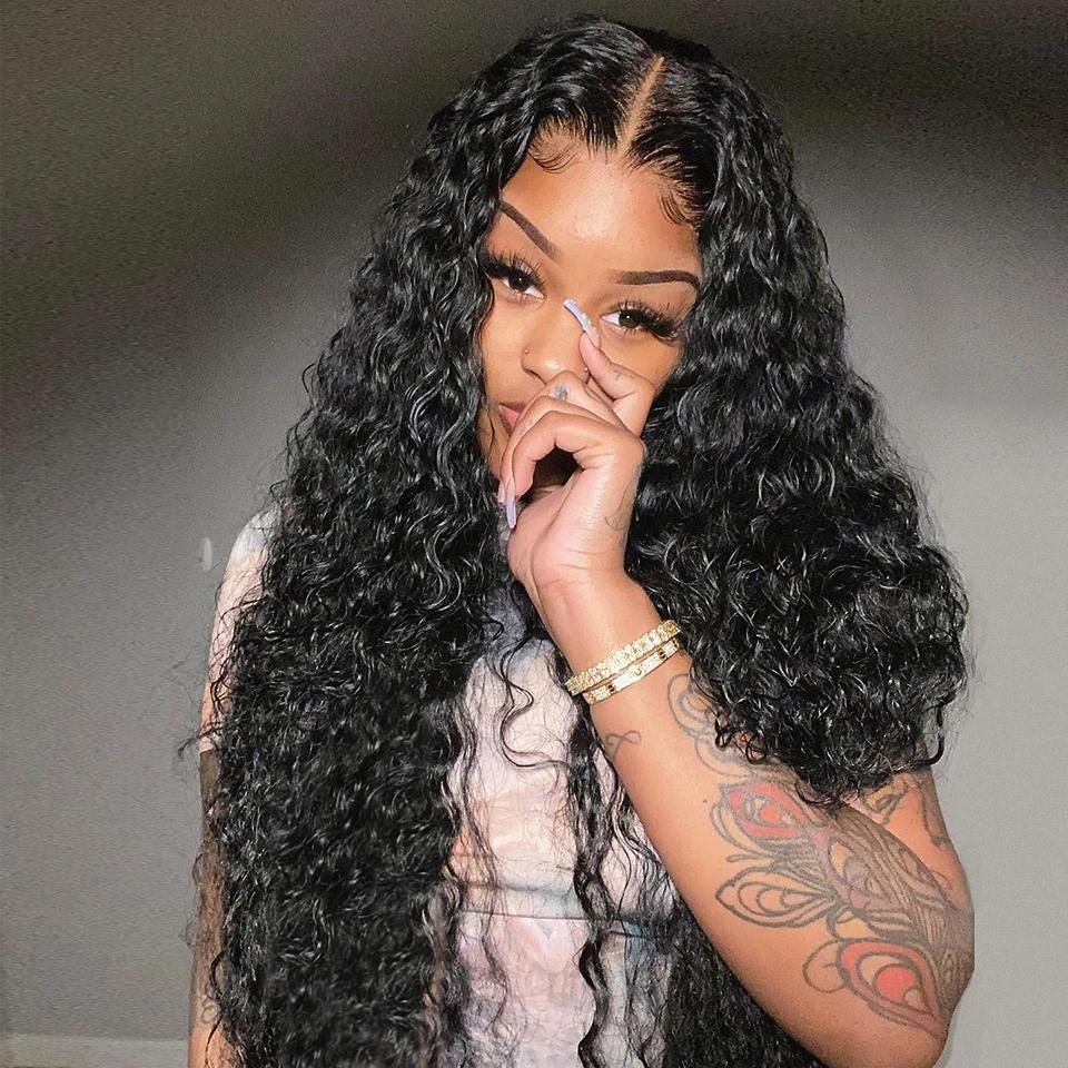 Bling Hair Deep Wave Lace Front Wigs Real Hair 13x4 Transparent Lace Frontal Wig Pre Plucked with Baby Hair 180% Density Natural Color Bling Hair Deep Wave Lace Front Wigs Real Hair 13x4 Transparent Lace Frontal Wig Pre Plucked with Baby Hair 180% Density Natural Color