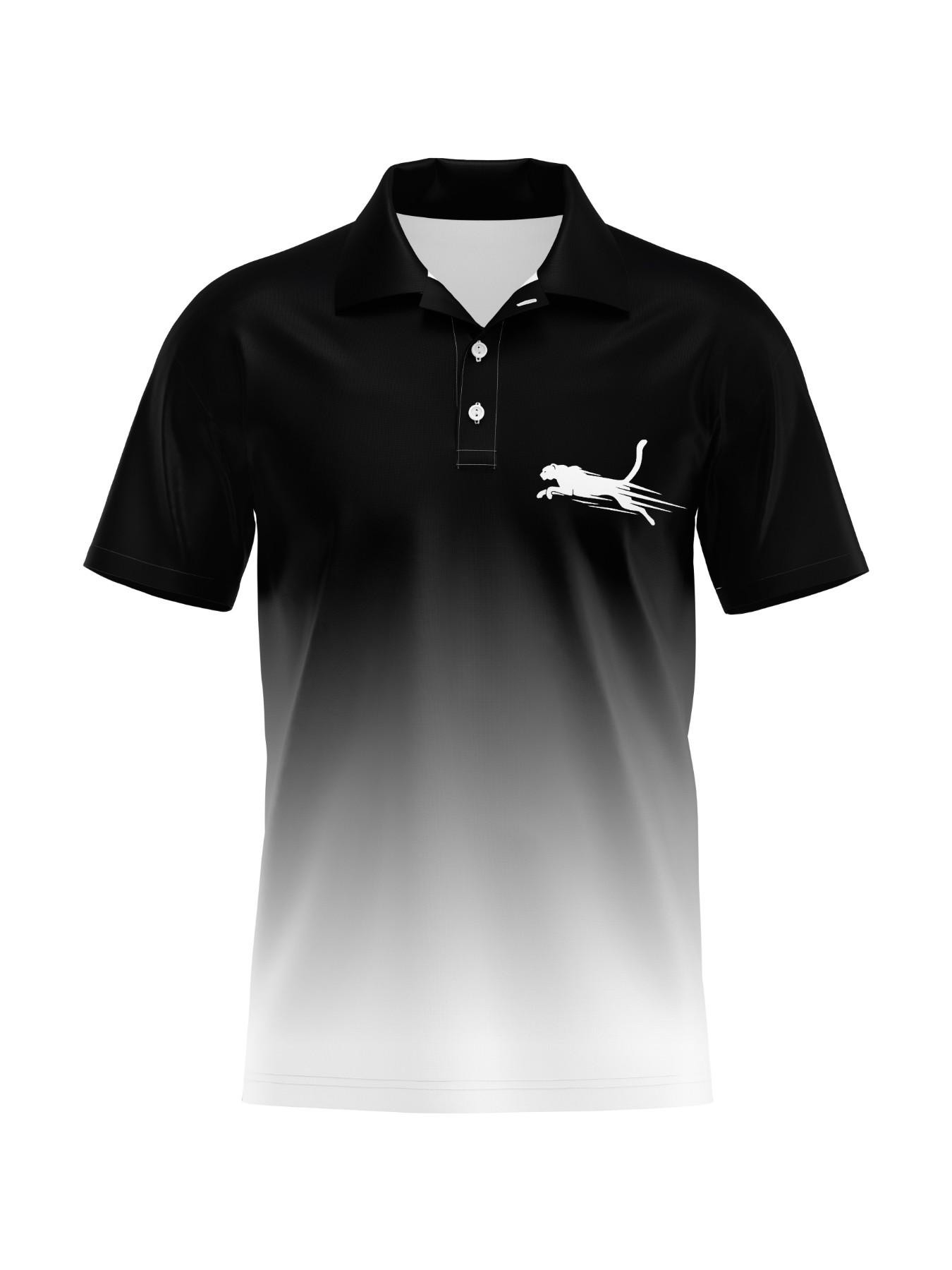 Large Size Men's Summer Gradient Leopard Print Polo Shirt, Stand Collar Slim Fit Casual Sport Short Sleeve Top, Comfortable and Stylish