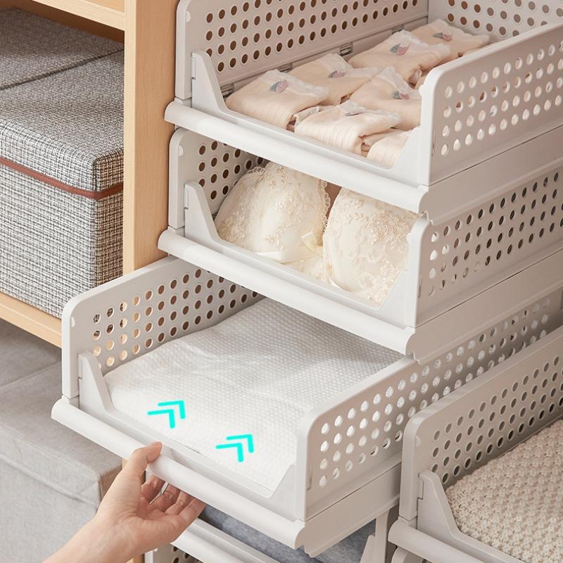 2pcs Multifunctional Foldable Storage Boxes, Space Saving Closet Organizers for Bathroom Kitchen Organization, Drawer Style Plastic Shelves, Folding Storage Bin, Collapsible Stackable Storage