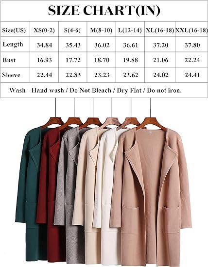 ANRABESS Women's Open Front Knit Cardigan Long Sleeve Lapel Casual Solid Sweater Jacket