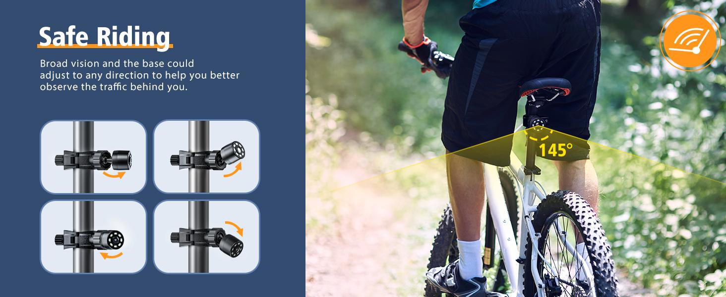 Handlebar Bike Mirror, Bicycle Rear View Camera with 4.3'' HD Night Vision Function, 145° Wide Angle View, Adjustable Rotatable Bracket, Compatible with Bicycle, Mountain, Road Bike