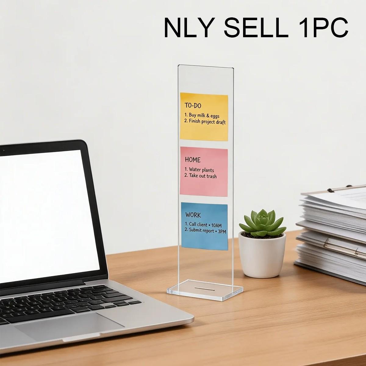 Detachable Transparent Acrylic Memo Board with Stand, Computer Screen Memo Clip, Message Board, Office Desktop Accessory