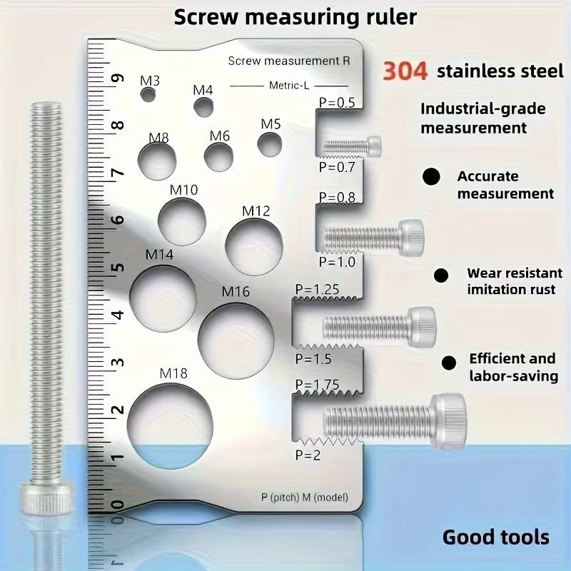 304 Stainless Steel Screw Measuring Ruler, Durable and Precise Thread and Distance Measurement, Screw and Bolt Caliper, M12 Precision Gauge