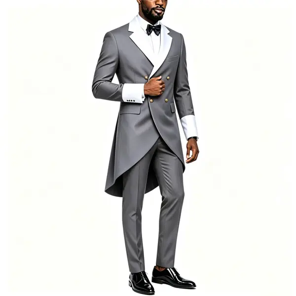 Men's Tailcoat Suit,Mens Suits 2 Piece Slim Fit Double-Breasted Swallow Tail Coat For Proms,Concert,Wedding Formal Grey Long Sleeve Menswear