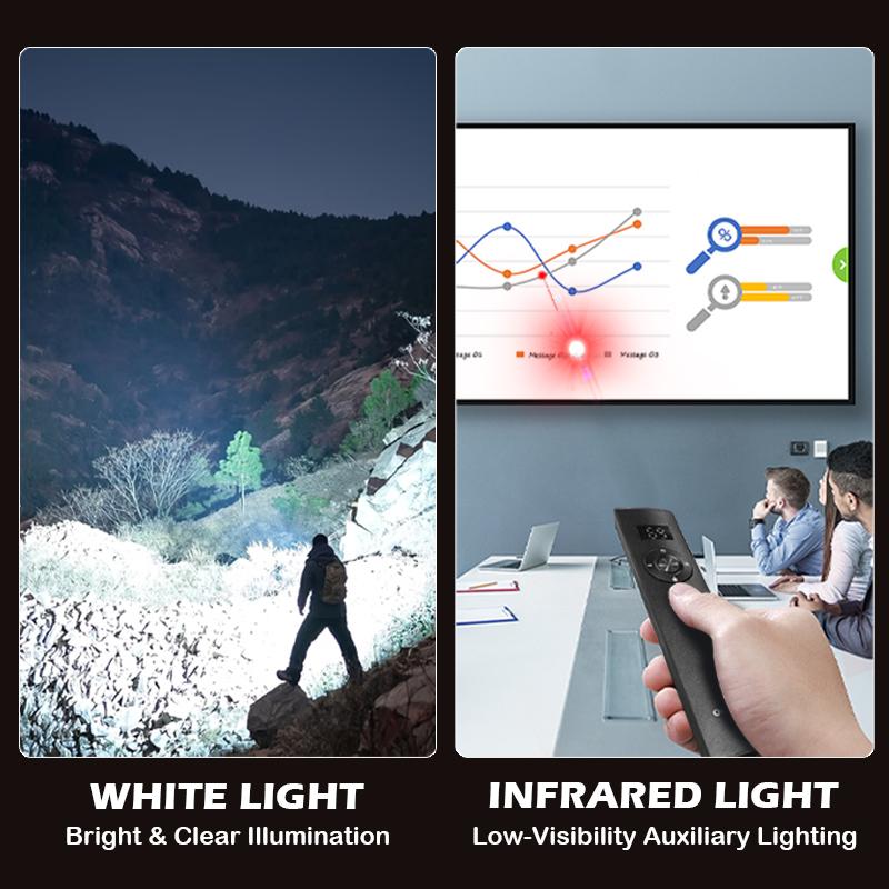 Aluminum Alloy High Power Dual Light Source Flashlight with Infrared, Ultra Bright Large Light for Outdoor Camping, Multiple Colors Available