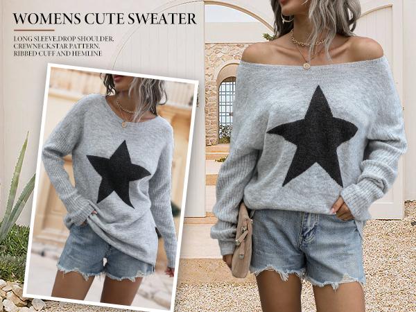 Blooming Jelly Off The Shoulder Knitted Sweaters Women's Cute Fall Tunic Tops Pullover Sweater