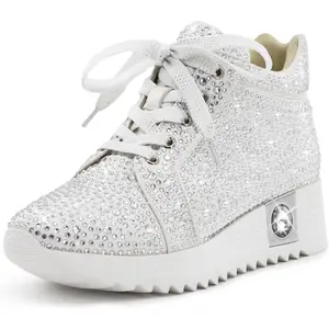 Women's Fashion Glitter Sneakers Platform Wedge Shoes Sparkly Rhinestone High Top Sneakers Trendy Sequin Shoes Wedding Bride Dress