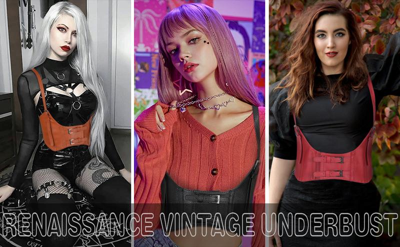 JASGOOD Women Faux Leather Corset Waist Belt Elastic Wide Underbust Corset Lace-up Steampunk Waspie Belt For Halloween