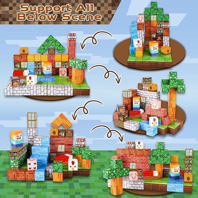 Magnetic Blocks 100PCS Magnetic Building Cubes with Multi-Functional Magnet Box Travel Set STEM Sensory Construction Toys for Boys & Girls Ages 3-5 5-7 8-12 Birthday Gifts