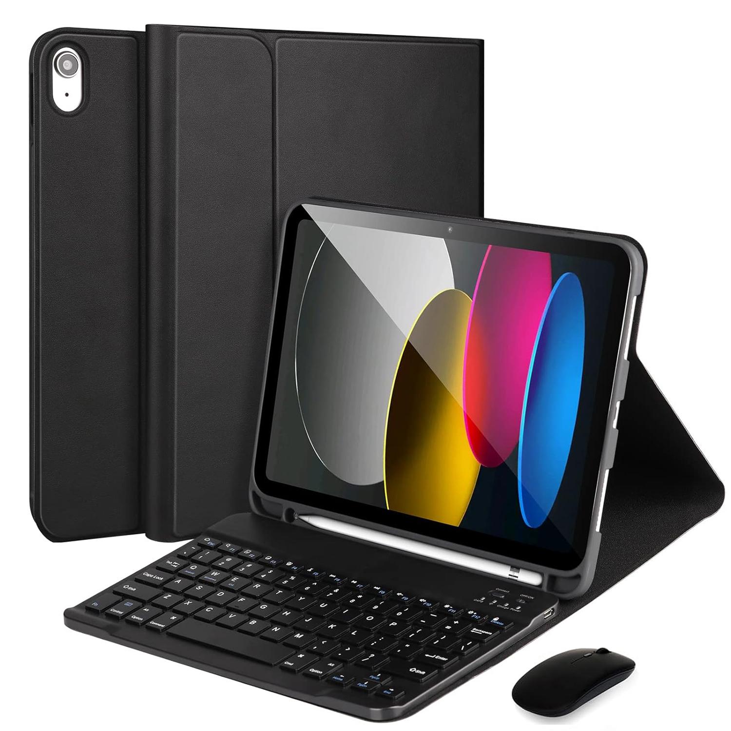 Tablet Keyboard with Pencil Holder, Portable Rechargeable Keyboard, 1 Count Detachable Keyboard Protective Cover with Mouse, Anti-fouling & Scratch Protective Keyboard Case for iPad 10th Gen