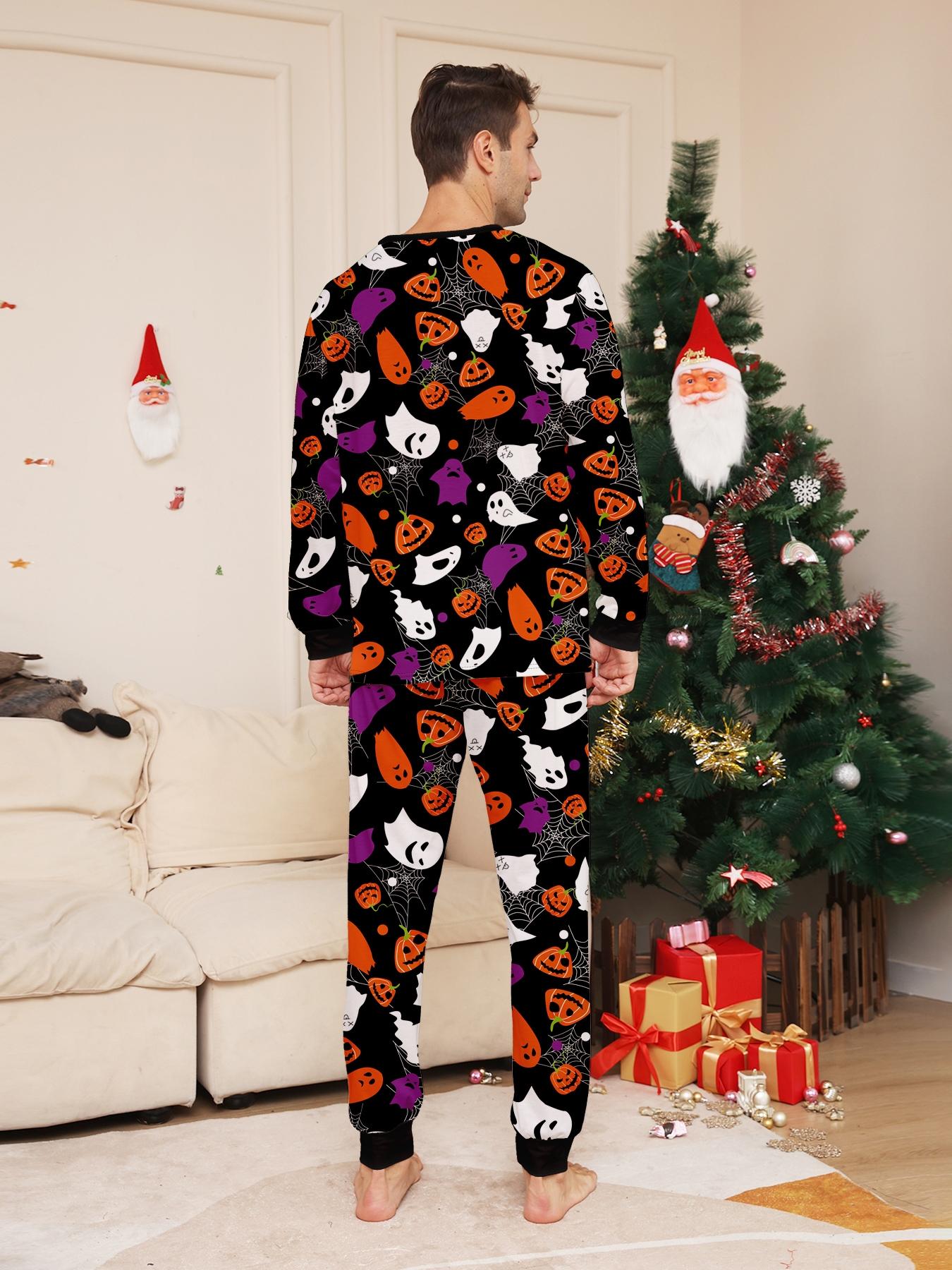Halloween Pumpkin Ghost Family Pajamas, Fun Print, Party Home Photos, All Sizes Available, Slim-Fitting Casual Pajama Set