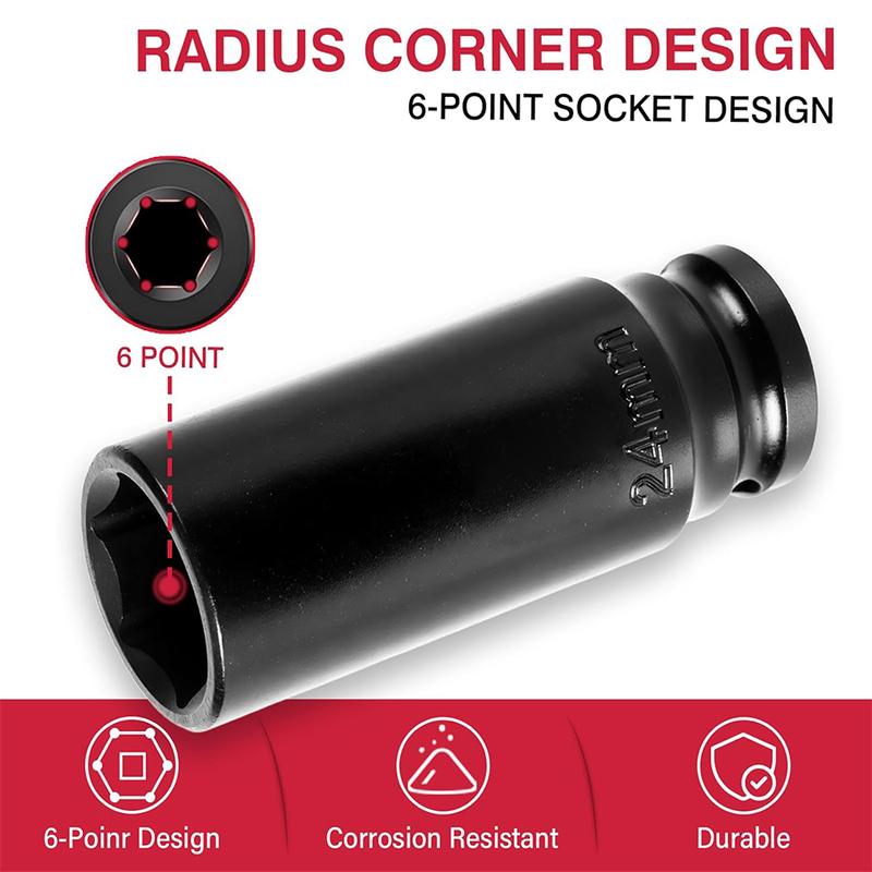 Impact Wrench 1/2" Drive Impact Socket Set 35 Piece Metric CR-V Steel High Torque 6 Point Universal Joint Power Drill Adapter with Storage Case Tool Box Professional Carbicycle Repair Tool Set