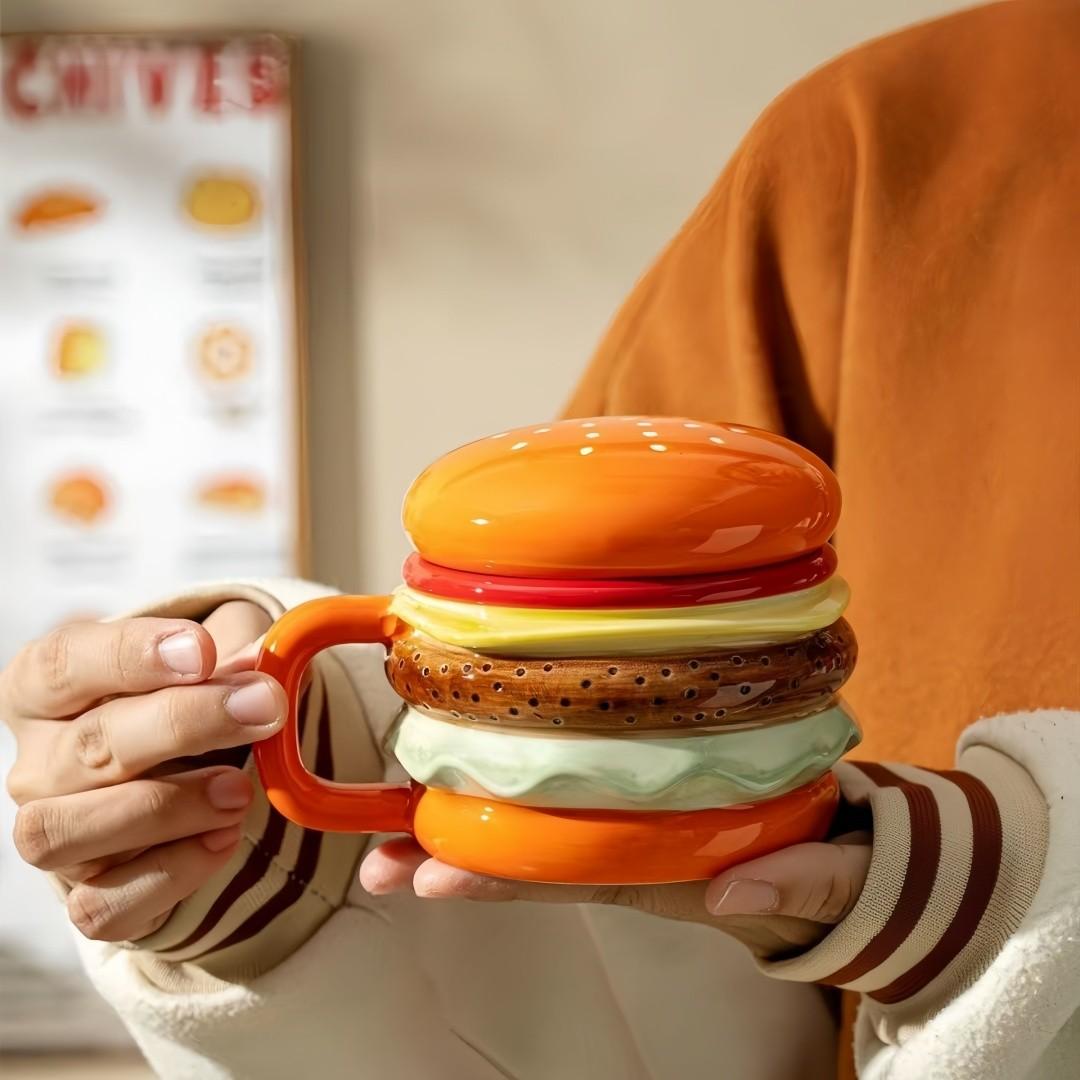 Hamburger-Shaped Ceramic Cup, Multi-Layer Design, Bright Colors, Safe and Durable, Perfect Birthday Gift, Christmas Present