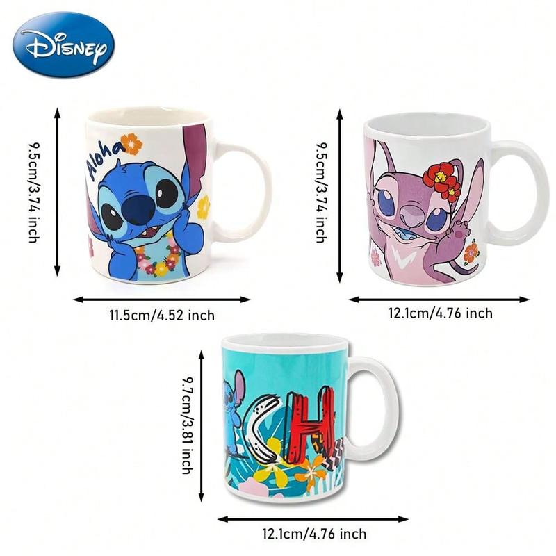 1PC Disney Officially Licensed Lilo & Stitch Angel Cartoon Cute High Value Ceramic Mug Large 11-Ounce Water Milk Oatmeal Coffee Water Office Breakfast Cup Espresso Tea Cup Couple Disney Character Novelty Gift