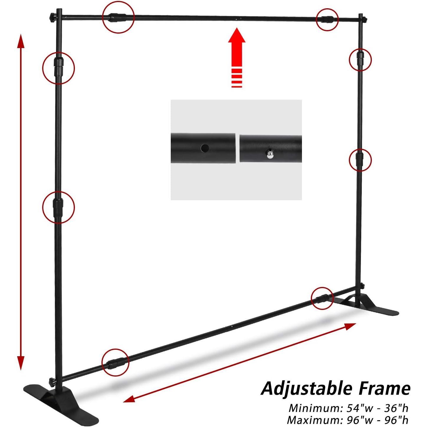 Photo Backdrop Stand - Heavy Duty Banner Holder Adjustable Photography Poster Stand - Height Up to 8x8 ft for Trade Show, Photo Booth, Parties, Wedding, Birthday, Photoshoot Background