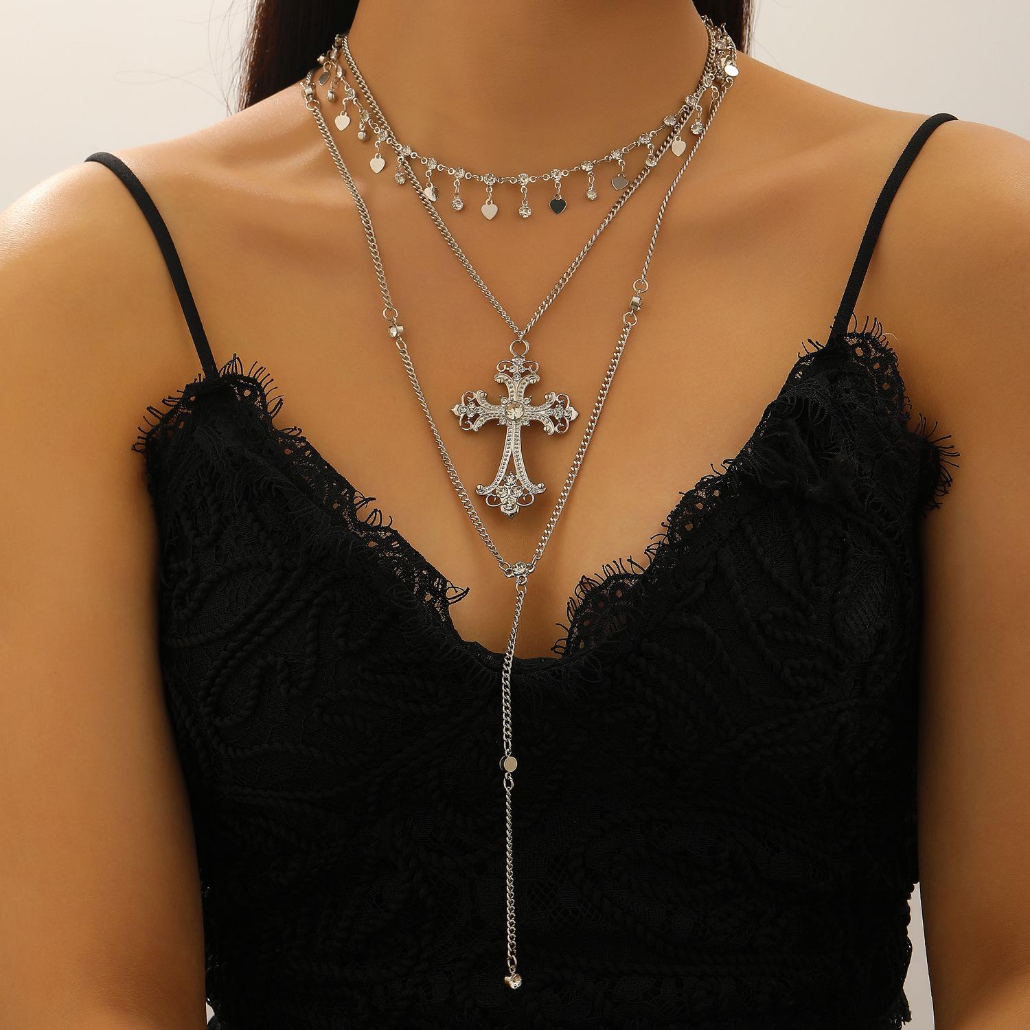 Punk Cross Multi-Layer Stackable Necklace| Alloy Pendant for Men & Women