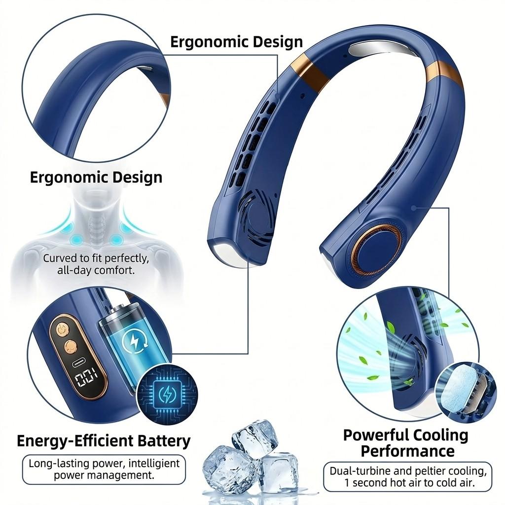 2026 Upgraded Bladeless Neck Fan, Portable Neck Air Conditioner, 360° Cooling USB Rechargeable, 5 Speeds Quiet Fan for Outdoor Sports Travel Office