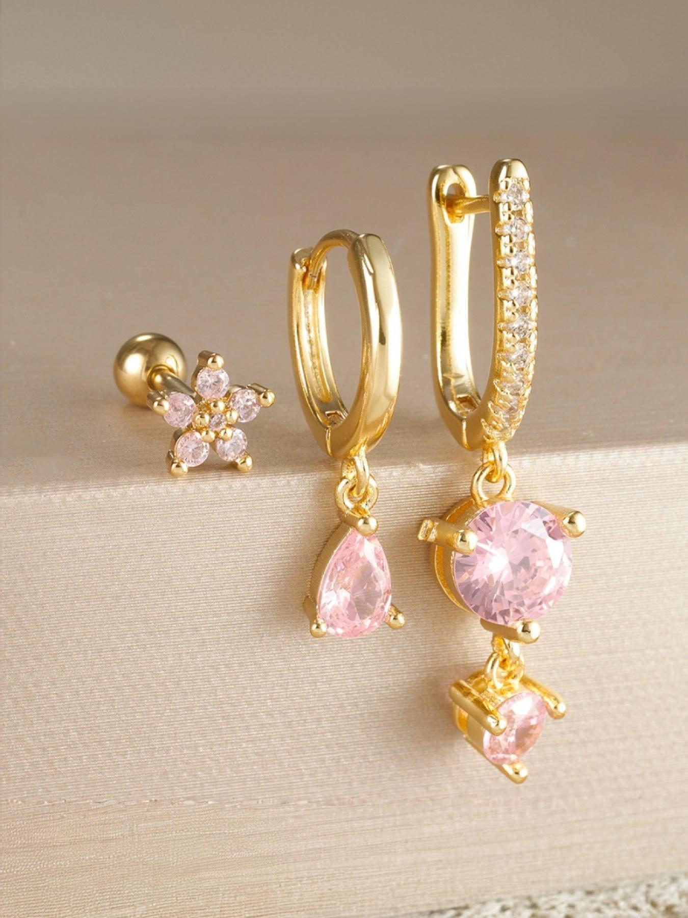 3-Piece Asymmetrical,  Gold Hoop Earrings Gold Plated Huggie Hoop Earring Stack For Women, Dangle Earrings Hypoallergenic Dainty Drop Gold Earrings Hoops for Women Girls Jewelry Gift