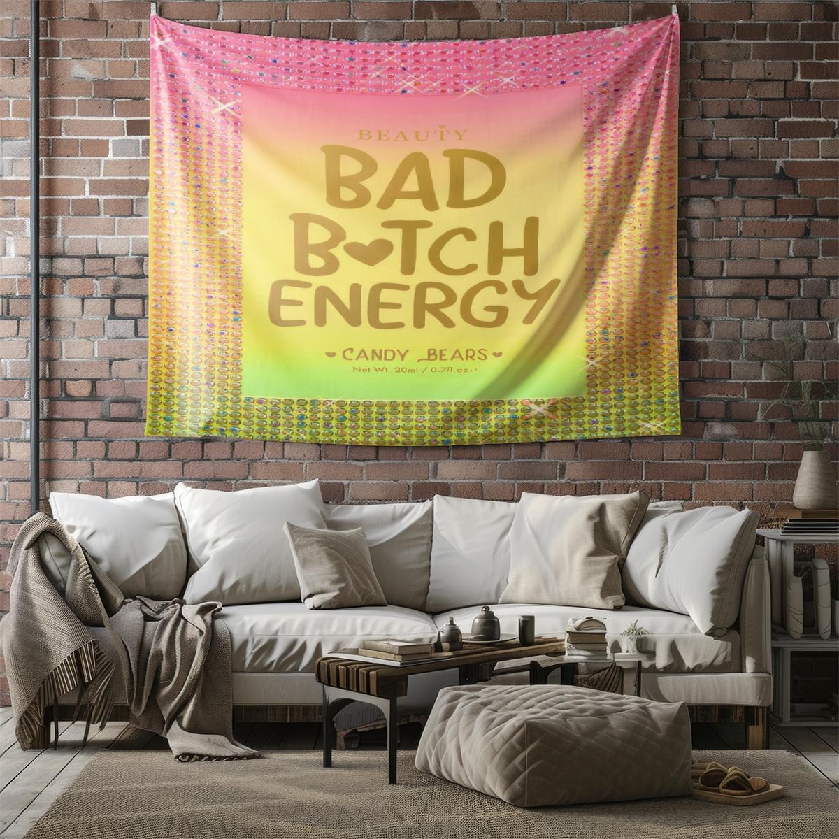 Y2K Bad B*tch Energy Tapestry, Cute Print Wall Hanging Tapestries, Sweet & Cool Style Backdrop Decor, Soft Colorful Wall Blanket for Bedroom Dorm Living Room, Perfect Gift