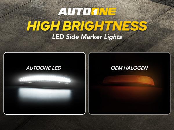 AUTOONE LED Side Marker Lights White for Dodge Charger 2015-2023, Smoked Lens Front & Rear Bumper Lights, High Brightness, IP67 Waterproof, Easy Install, OEM Compatible, 4PCS