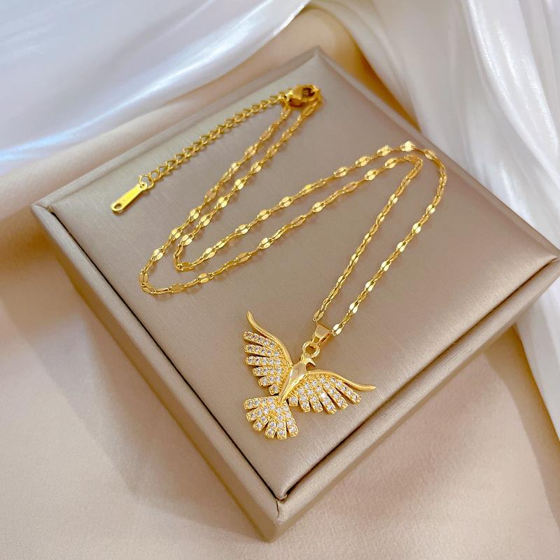 Gold Dove Pendant Necklace for Women Iced Out Crystal Bird Charm Stainless Steel Link Chain Jewelry Aesthetic Religious Holy Spirit Symbol Dainty Y2K Hip Hop Choker Gift for Her Tarnish Free Hypoallergenic Layering Daily Fashion Wear