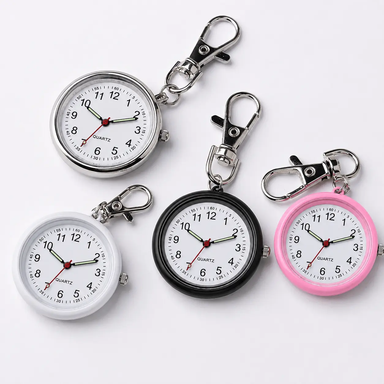 Unisex Silvery Quartz Pocket Watch with Metal Strap - Clip-On Keychain, Luminescent Round Dial Timepiece, Portable Mini Pendant Clock for Outdoor Use, Watches for Women & Business Gift Option