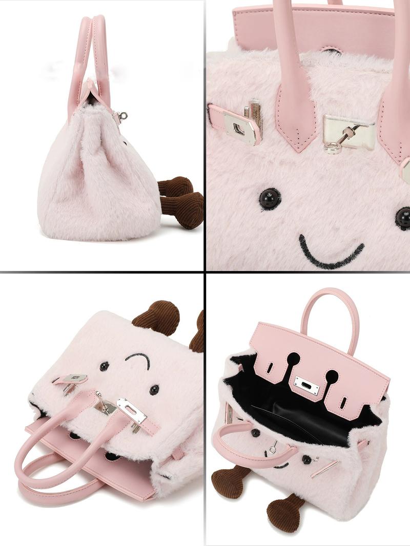 Cute Plush Crossbody Bag for Women, Cartoon Fashion Handbag, Stylish and Cozy Accessory, PU Tote Satchel