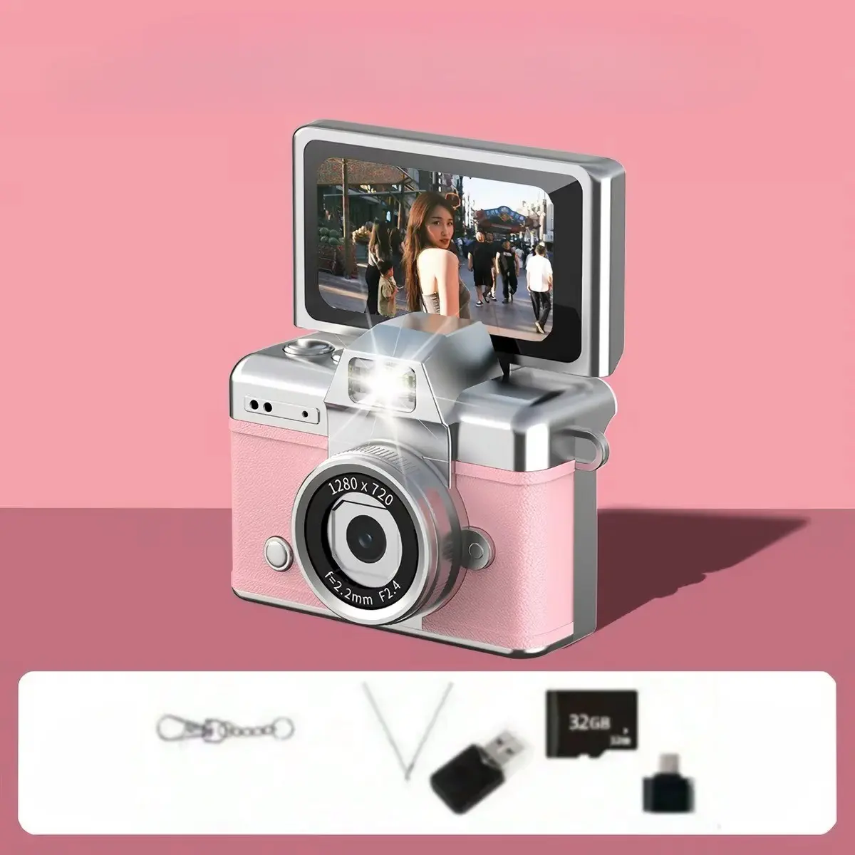 This mini keychain Portable Vlogging Camera, Video Camera Camcorder, Video Recording Camera, Video Camera Recorder, is a game-changer! 32GB card, reader, adapter included. HD video + selfies – perfect for concerts and travel diaries!